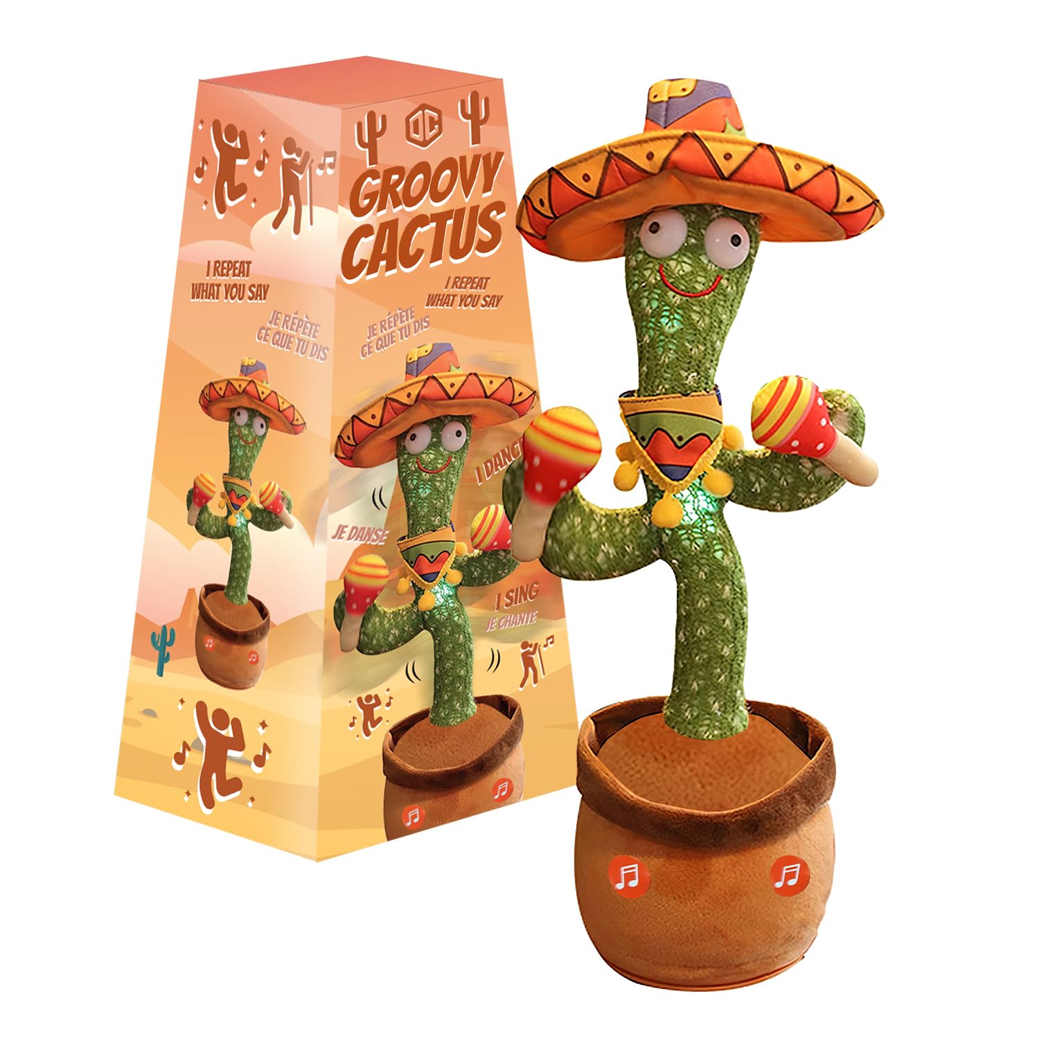 Groovy Cactus® Mexico | Cactus That Dances, Sings and Repeats What You Say | Plush and Interactive Animals | Premium Quality | Talking Plush | Unusual Game | Children's Toy | Gift | OriginalCup®