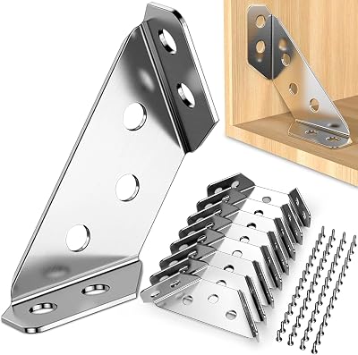 QINGHEC 12 Pcs Stainless Steel Corner Brackets Triangle Angle Furniture