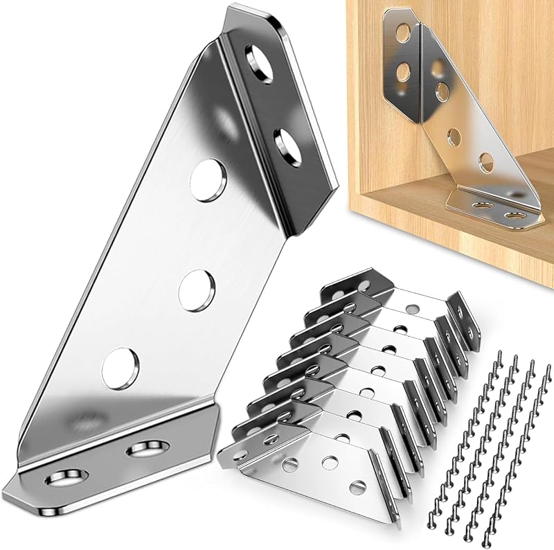 QINGHEC 12 Pcs Stainless Steel Corner Brackets Triangle Angle Furniture
