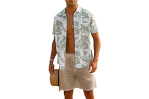 EISHOPEER Men's Flower Shirt Hawaiian Sets Casual Button Down Short Sleeve Shirt and Solid Quick Dry Beach Shorts S-3XL