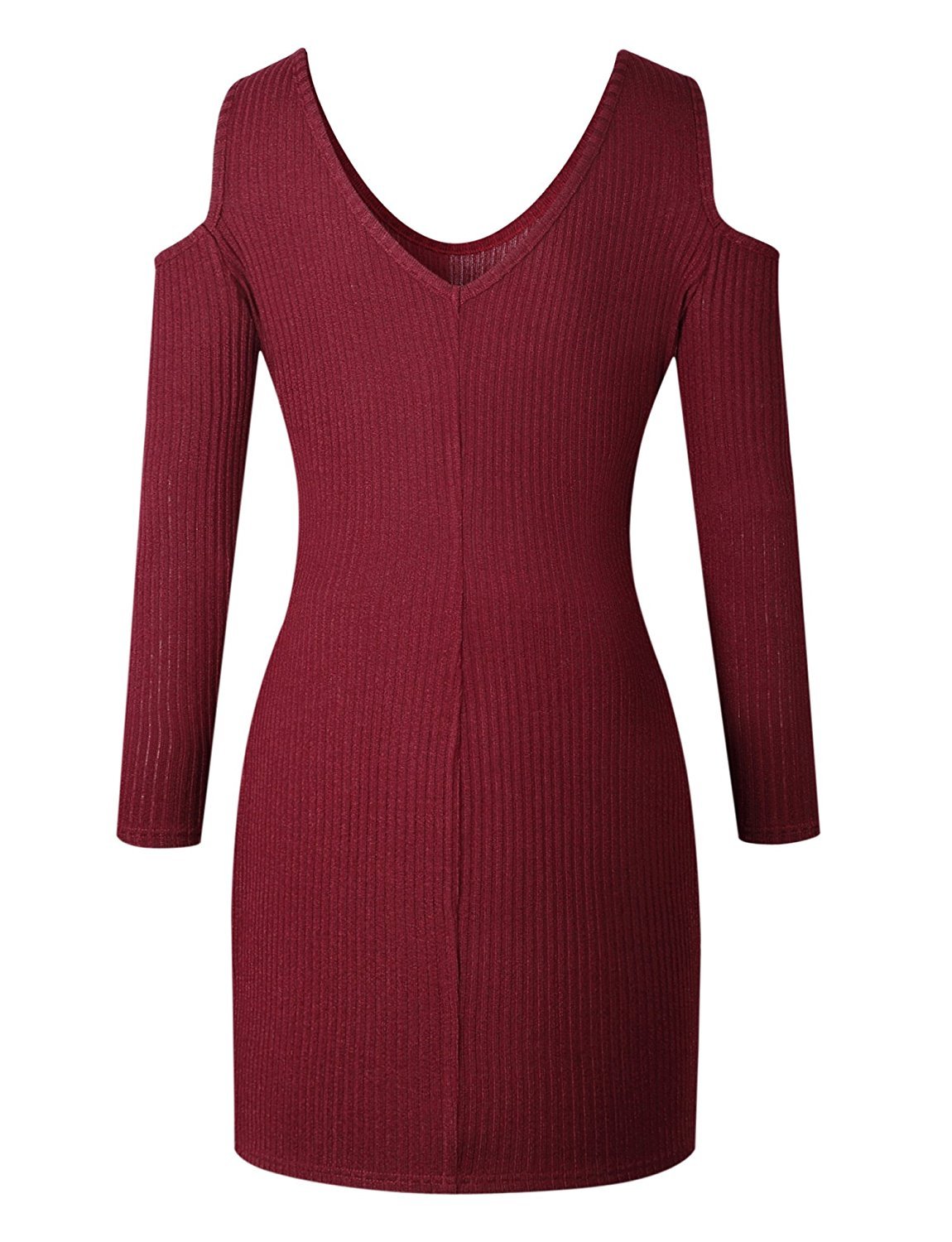 Ninimour Womens Sexy Knitted Cold Shoulder Bodycon Mini Dress Wine Red XL