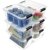 EOENVIVS Plastic Storage Bins with Lids 6 Pack, 6.7 Quart Storage Containers With Black Buckle Latch, Stackable Storage Organizers for Home Pantry Office Classroom Organization, Clear