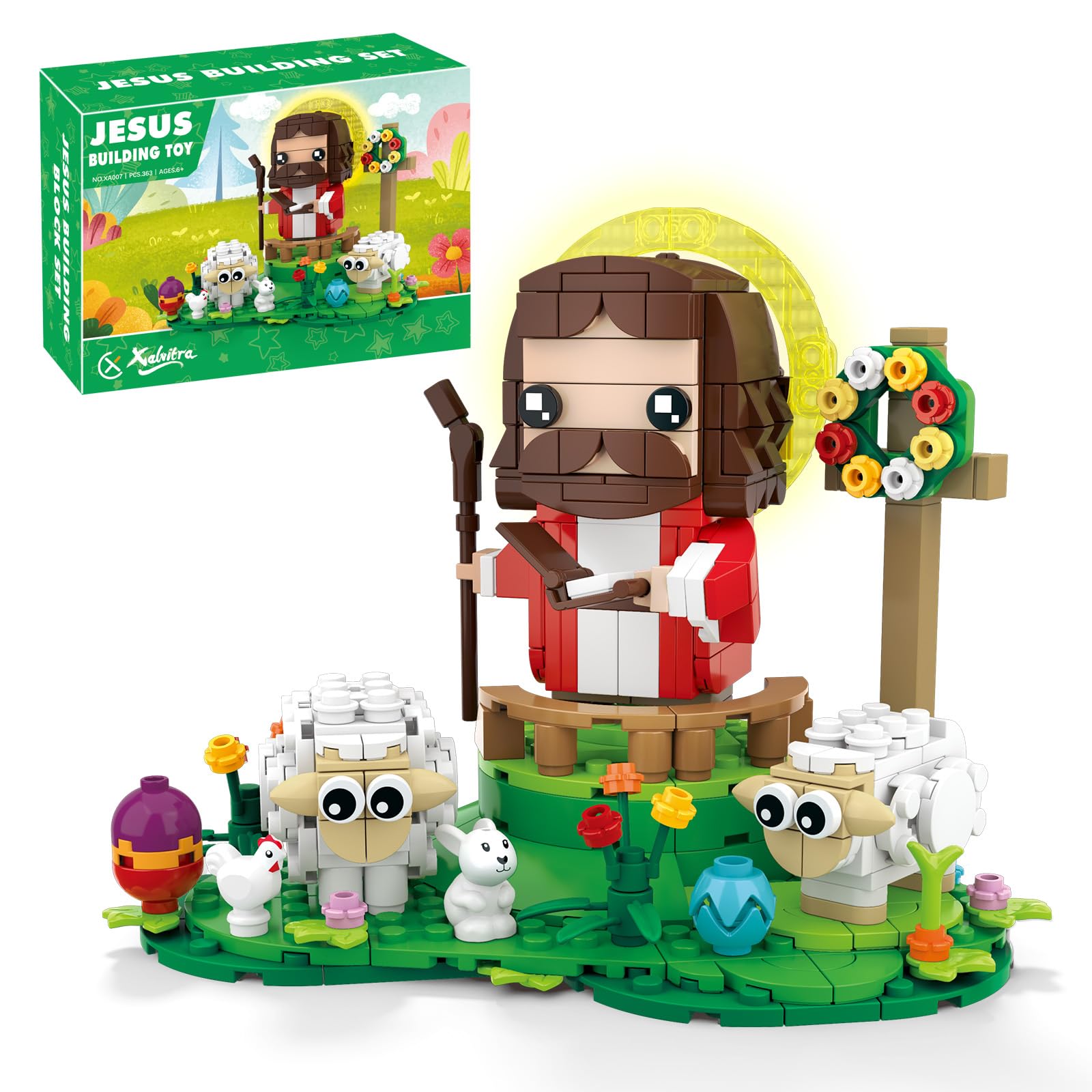 Jesus Figures Building Blocks Kit, Bible Story Good Shepherd with Sheep Bunny and Chick Blocks Toy Compatible with Brand as Easter Basket Stuffers, Christmas, Easter Gift for Christian Adults or Kids