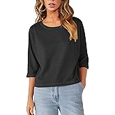 Fanway&EC Women's Casual Summer Tops 3/4 Sleeve Crew Neck T Shirts Loose Fit Tunic Blouses Tee