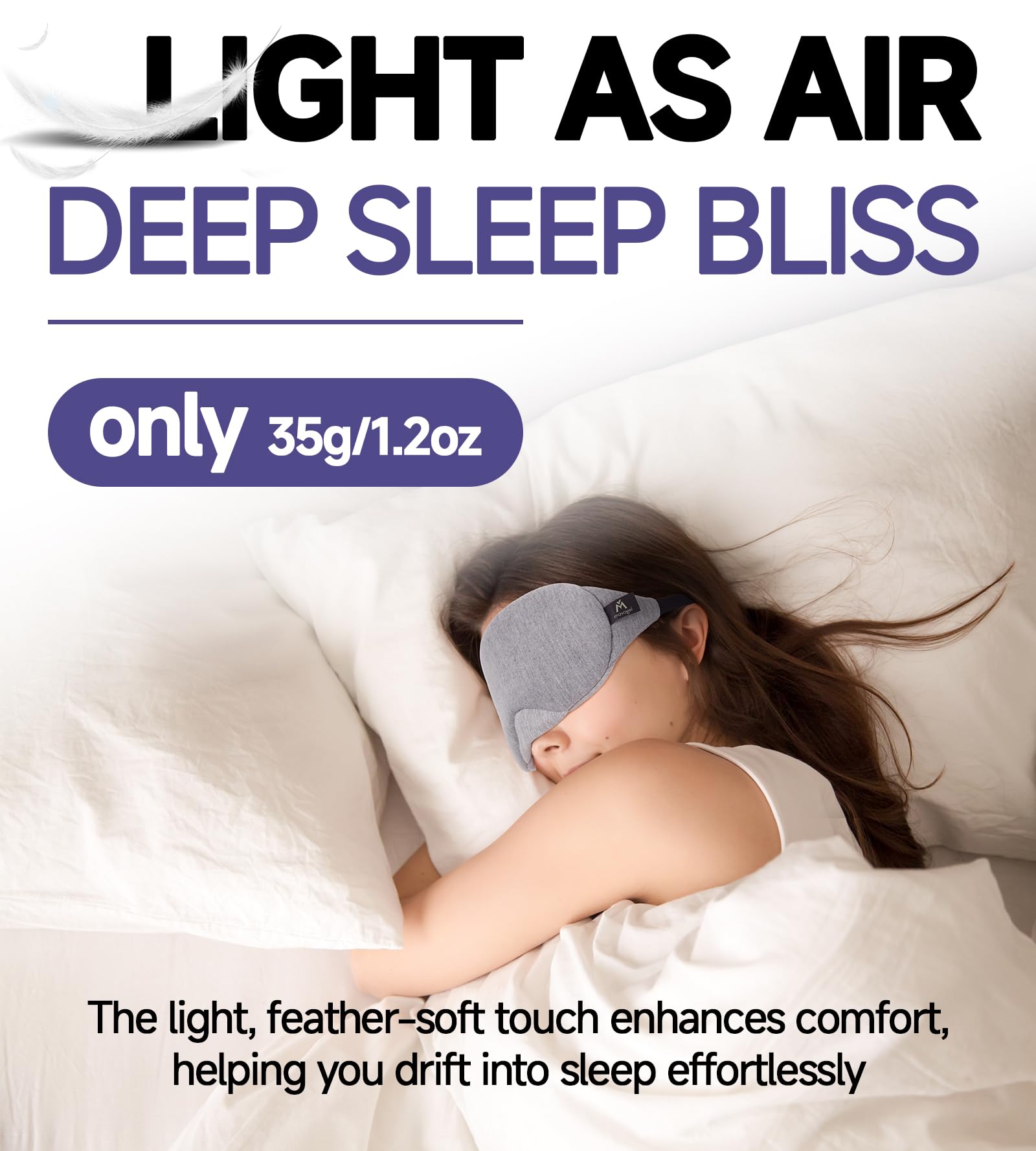 Mavogel Cotton Sleep Eye Mask - Updated Design Light Blocking with Adjustable Nose Bridge, Soft and Comfortable Night Eye Mask for Men Women, Eye Blinder for Shift Work, Includes Travel Pouch, Grey