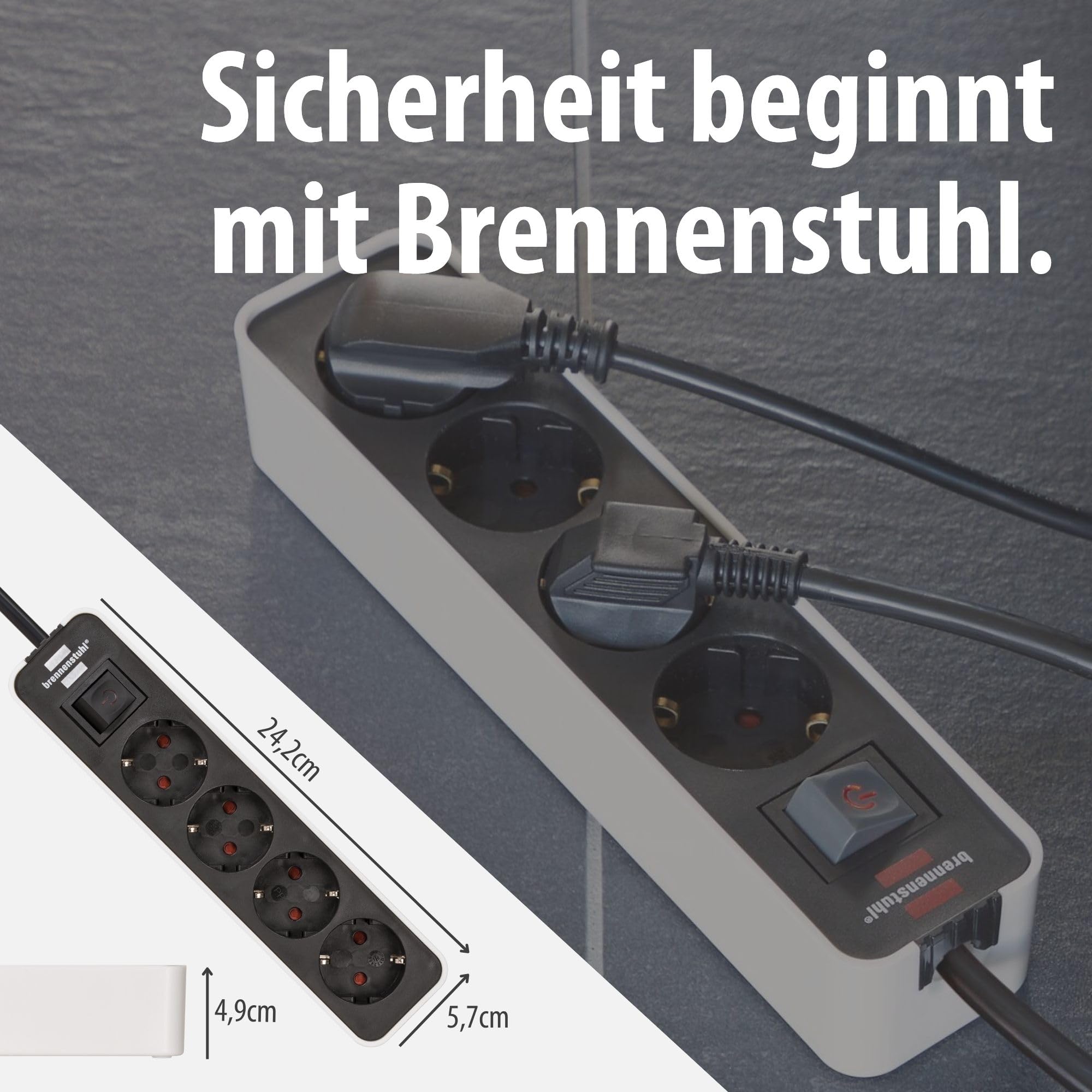 Brennenstuhl Ecolor Steckdosenleiste 4-Fach (Mehrfachsteckdose mit Schalter und 1,5m Kabel) schwarz/weiß 5