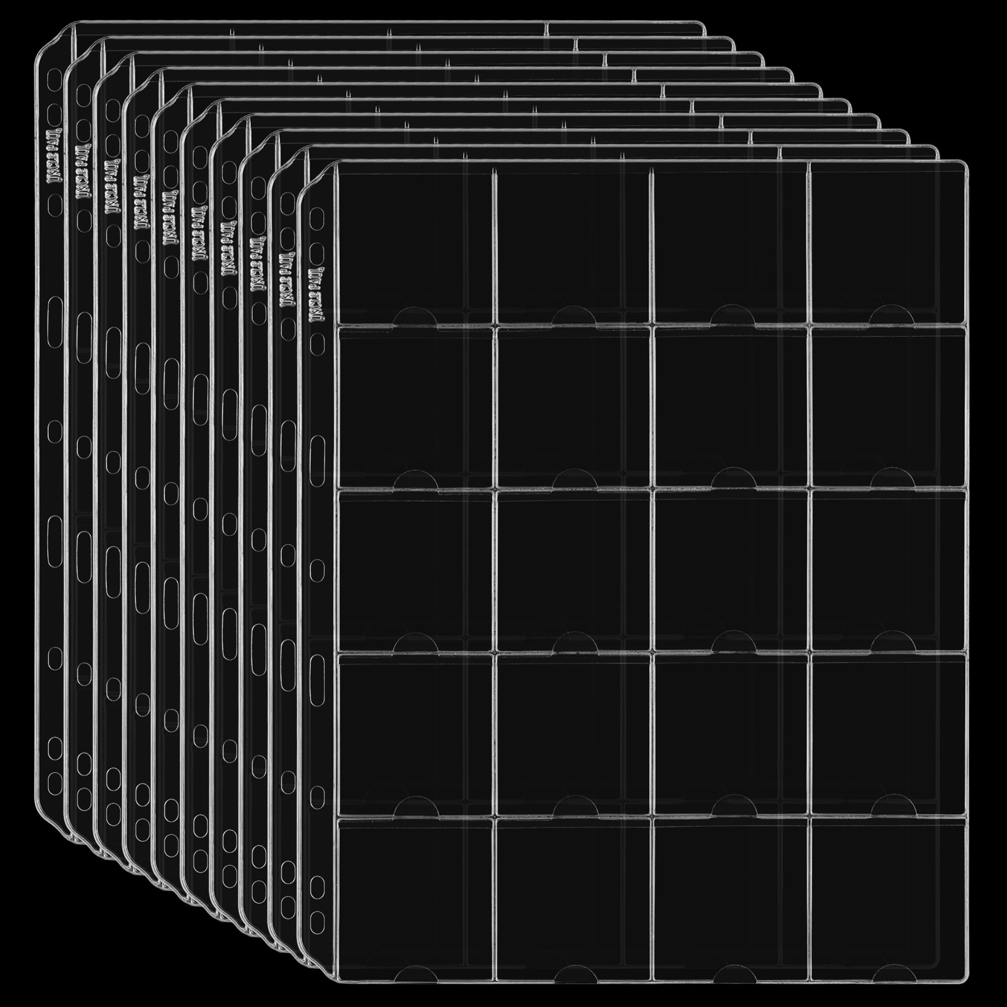 Uncle Paul Coin Binder Sheets for 2" x 2" Cardboard Holders - 200 Pockets for Coin Flips Compatible with Coin Collecting Binder of 4-ring(A4 Size), 3-ring(Letter Size) 10 Sheets CS38