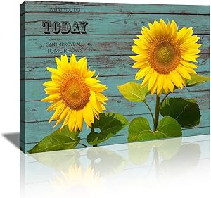 KuyiArt-Sunflower Picture Wall Art with Inspiration Motto Gallery Wrap Canvas Prints for Home Room Office Wall Decor Ready to Hang (12x16inch)