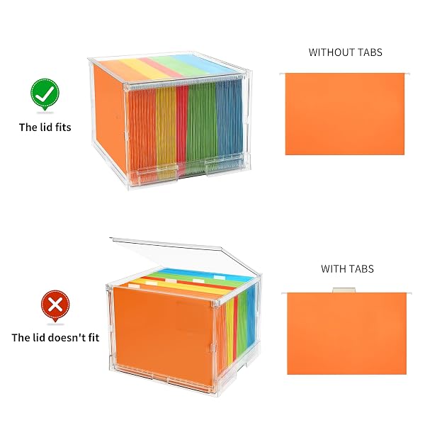 NOOING FILE ORGANIZER BOX WITH LID, HANGING FILING FOLDER ORGANIZER FOR DOCUMENT STORAGE WITH PLASTIC SLIDE, LETTER-SIZE FILE HOLDER FILING BOX FOR OFFICE/HOME/DECOR/（3PACK）