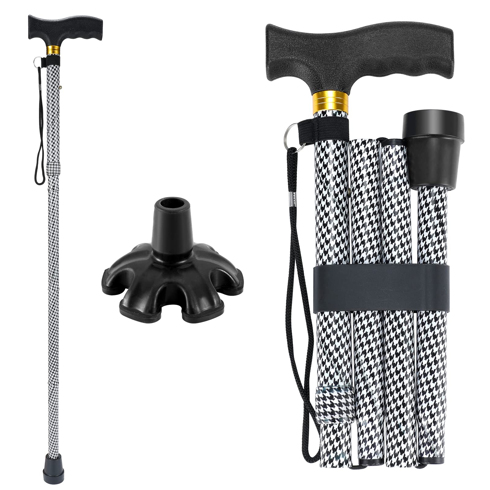 Walking Cane PANZHENG Cane for Man/Woman | Mobility & Daily Living Aids | 5-Level Height Adjustable Walking Stick | Comfortable Plastic T-Handle Portable Walking Stick Folding Cane