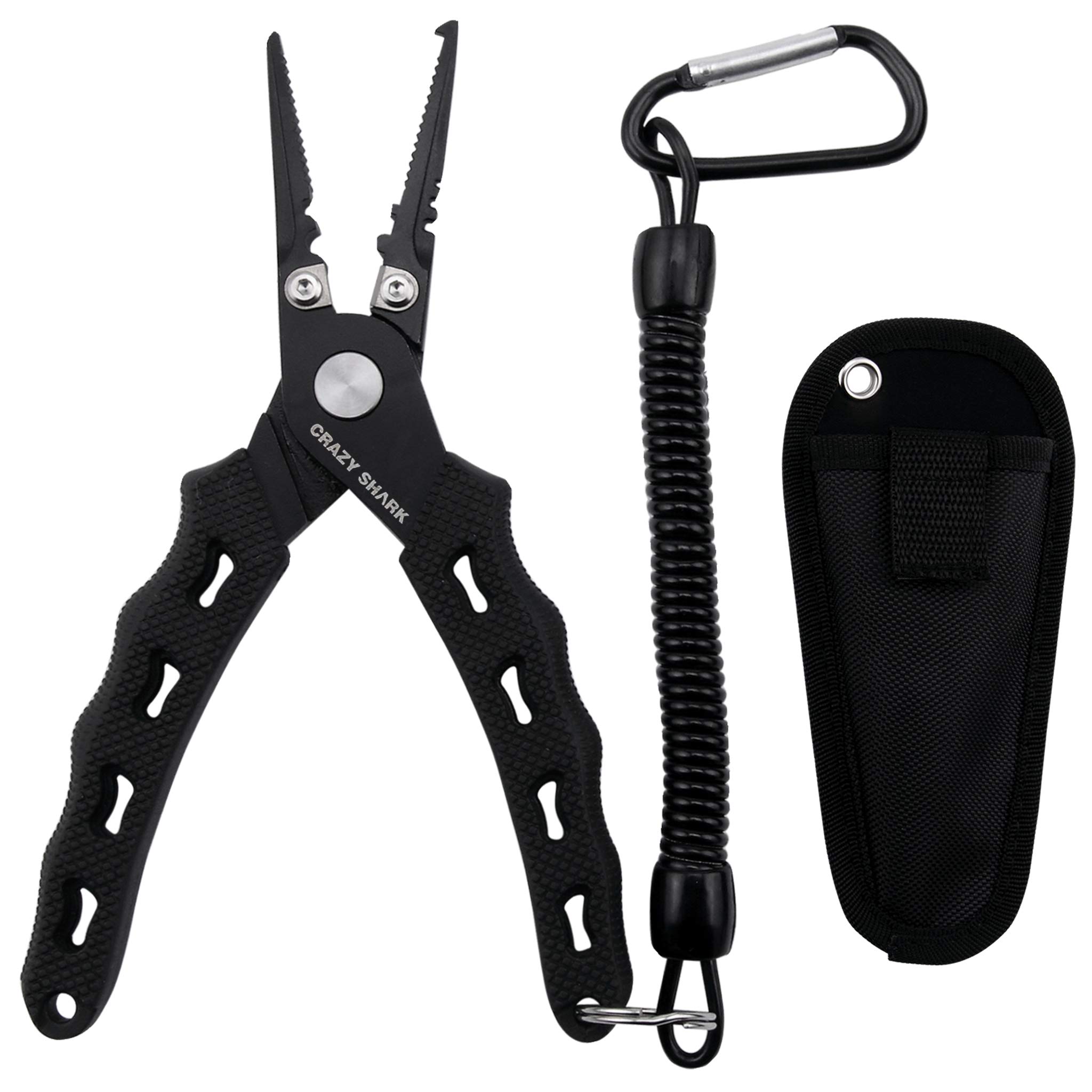 CRAZY SHARK 6" Fishing Pliers, Stainless Steel Fishing Tools, Saltwater Resistant Fishing Gear, Tungsten Carbide Cutters, Split Ring Pliers Fishing Gifts For Men