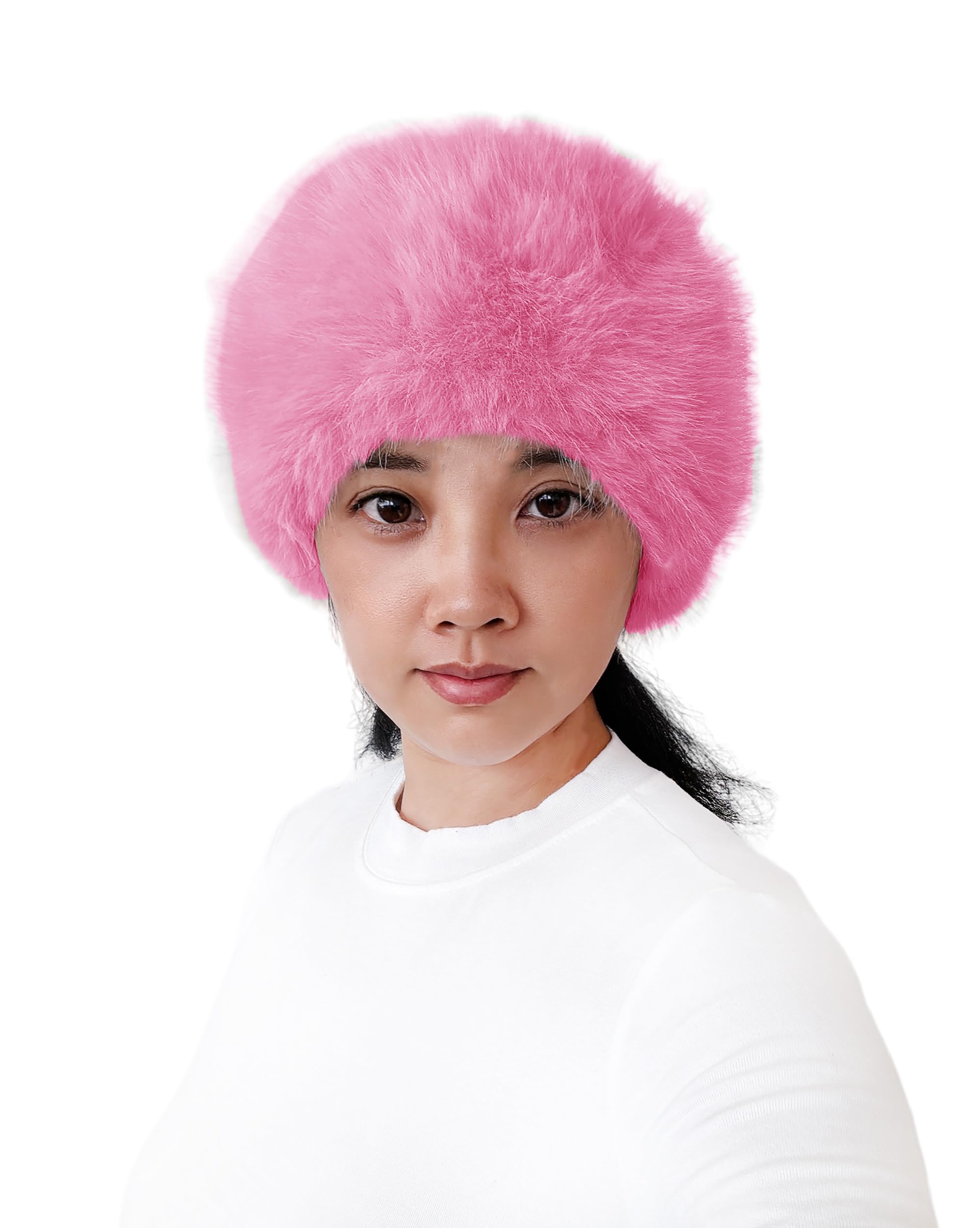 Lina & Lily Women's Winter Headband Head Ear Warmer Long Pile Faux Fur (Hot Pink) — image 1