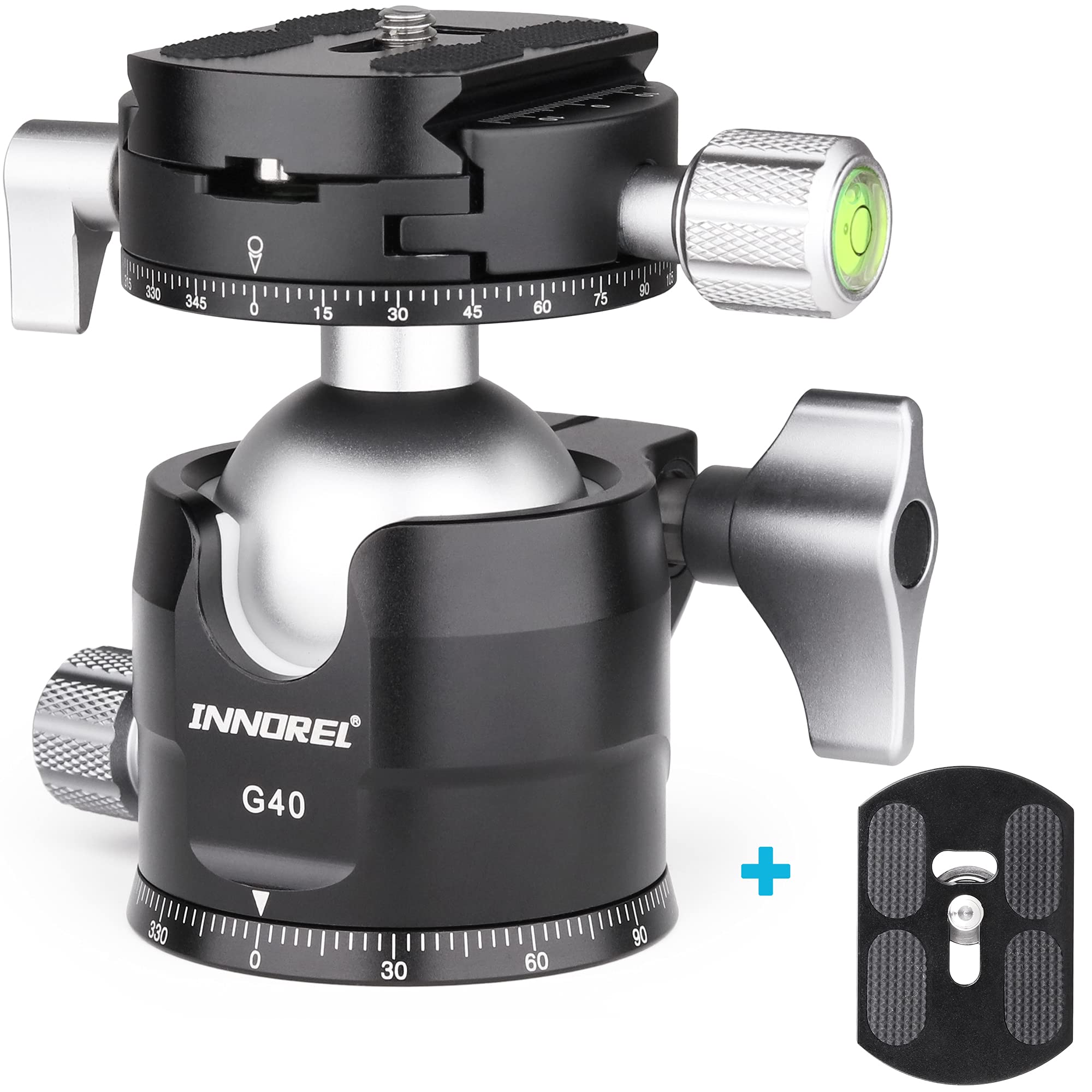 INNOREL G40 Low Profile Tripod Ball Head Double Panoramic CNC Metal Camera Tripod Ballhead with 1/4" Arca Swiss Universal Quick Release Plate for Tripods,Monopod,DSLR Cameras,Camcorder,Max Load 20kg