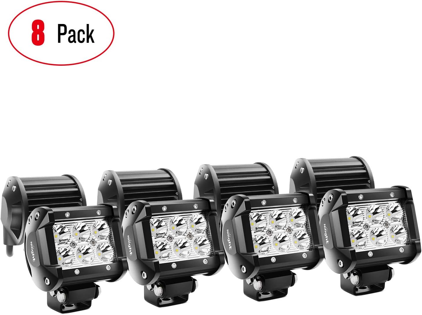 Nilight LED Light Bar 8PCS 18W 1260lm Spot led pods Driving Fog Light Off Road Lights Bar Jeep Lamp,2 years Warranty: Automotive