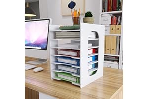 Natwind 7 Tiers Paper Organizer for Desk Desktop White File Holder Office Desk Organizer Mail Letter Tray & Paper Sorter Document Notebooks Storage Rack for Home Office School Classroom