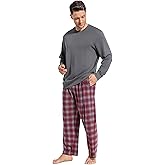 SlumberMee Mens Pajama Set Soft Cotton Viscose Pjs Long Sleeve Sleepwear 2 Piece Brushed Lining Loungewear with Pockets