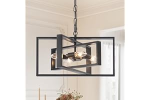 Bosomfr 16.5'' Farmhouse Chandelier 4-Light, Black Modern Light Fixture Cross Chandeliers for Dining Room Living Kitchen Isla