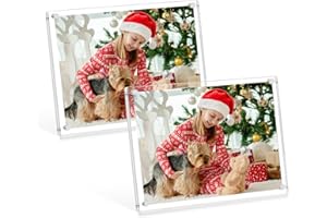TWING 2 Pack 5x7 Acrylic Picture Frames, Clear Acrylic Photo Frame with Magnet for Desktop Display, Horizontally and Wall Hanging,Lucite Frameless Magnetic Frame Transparent Cubes Floating, Gift
