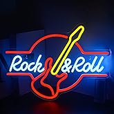 LooKLight Guitar Rock and Roll Neon Sign,Neon Light Sign,Led Neon Light for Wall Decor,Guitar Shape Light Up Sign,USB Neon for Bar Live Music Vocal Recital Concert Man Cave