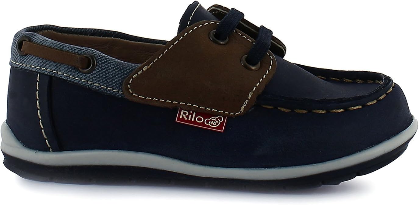 Rilo Little Boys Crazy Navy LaceUp Moccasion Leather
