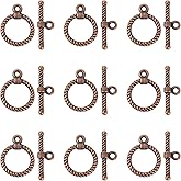 Pandahall 10 Sets Tibetan Alloy Toggle Clasps Round Bracelet Jewelry Clasp Connectors for Necklace Bracelet Jewelry Making(Red Copper)