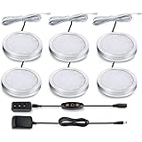 LIT-PaTH LED Cabinet Puck Lighting Fixture, 12W 1020 Lumens, Dimmable Under Counter Light for Kitchen Closet Lighting, 6-Pack