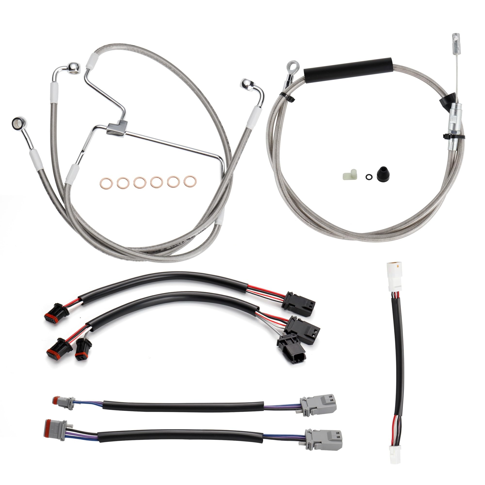 Photo 1 of Prewired Extended 14" Handlebar Cables Set NO ABS Clutch Cable Brake Line Extension Kit for Harley 2021-2023 Road King/Electra Glide/Street Glide/Road Glide NO ABS, Chrome