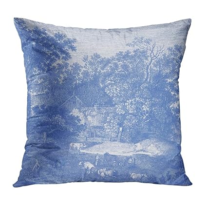 Amazon Com Emvency Throw Pillow Cover Toile Blue Toil De Jouy
