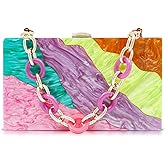 QTKJ Acrylic Evening Bag, Clutch Purses for Women, Colorful Geometry Motifs Crossbody Bag for Wedding Party(Style 1)
