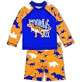 Boys Two Piece Rash Guard Swimsuits Kids Long Sleeve Sunsuit Swimwear Sets