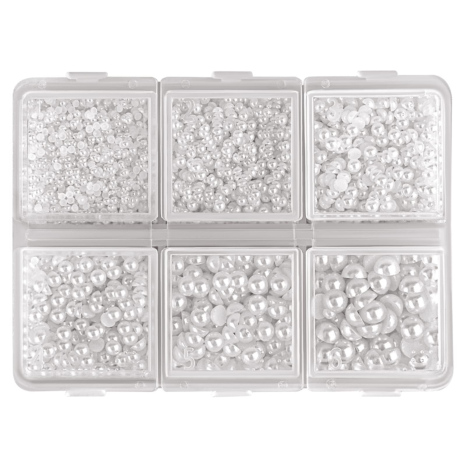 SAVITA 7600pcs 1.5/2/2.5/3/4/5mm White Pearl Half Round Flat Back Beads for Crafts Small Loose Beads for DIY Necklaces Bracelets Jewellery Wedding Dress Nail Art Making
