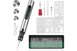 HOTROSE Electric Engraving Pen with 37 Bits, USB Rechargeable Cordless Engraving Machine, Portable DIY Rotary Engraver for Jewelry Wood Glass Stone Carving (Silver)