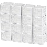Sterilite ClearView Compact Stacking 3 Drawer Storage Organizer System for Crafting Supplies, Home Office, or Dorm Room, (16 Pack)