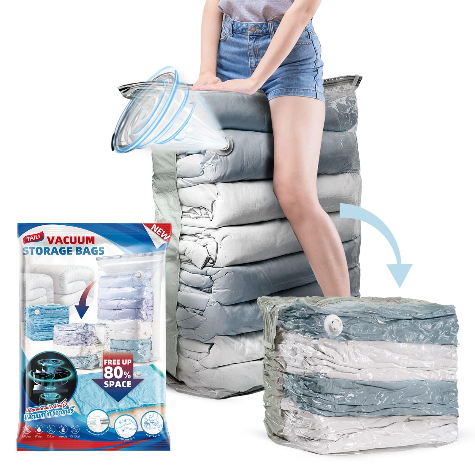 TAILI Extra Large Vacuum Storage Bags Cube 6 Jumbo Reusable Vacuum Pack Bags for Clothes Duvet Travel and Home Comforters Blankets Bedding Compression,Space Saver