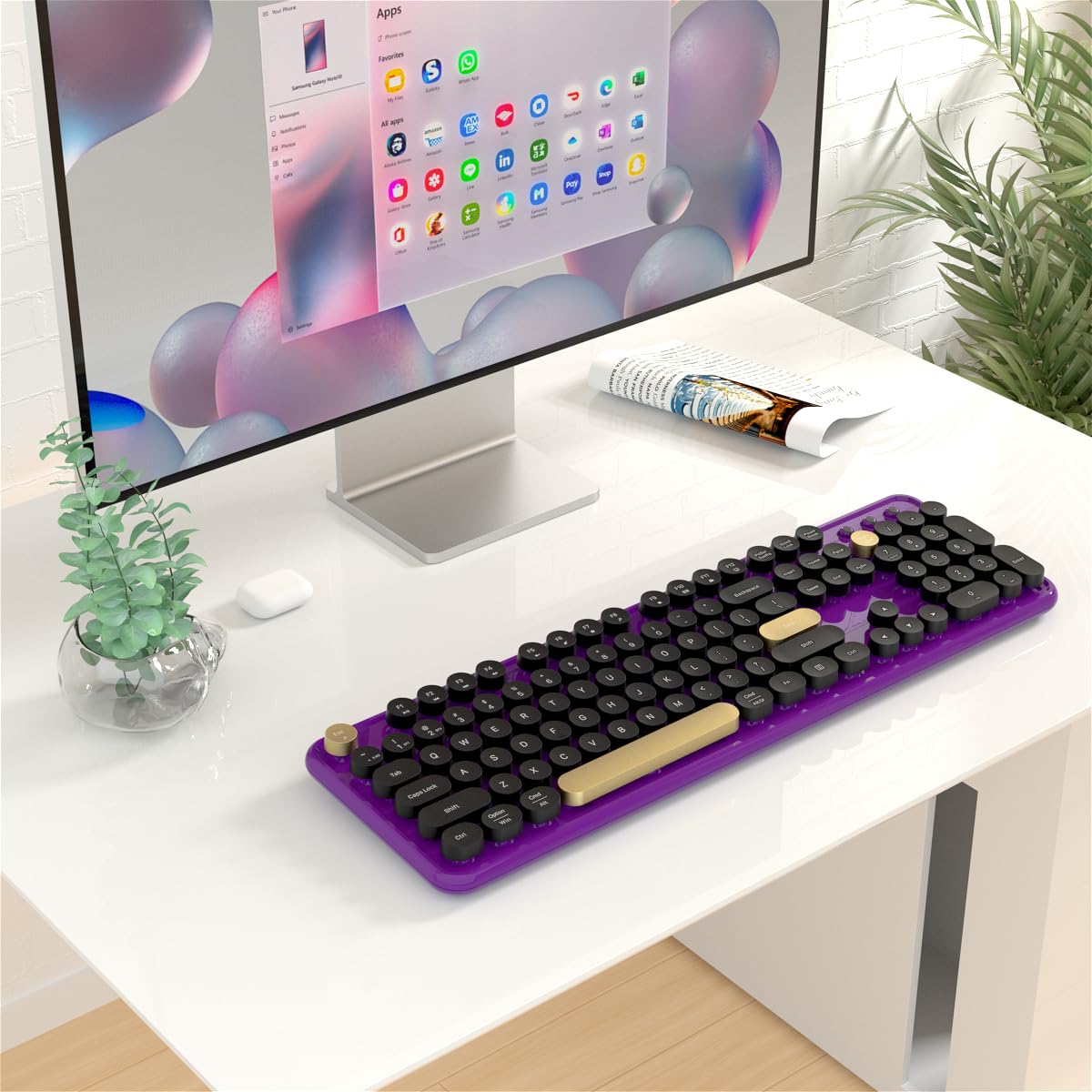 Mua Dual Mode Wireless Bluetooth Keyboard, Retro Typewriter 104 Cute ...