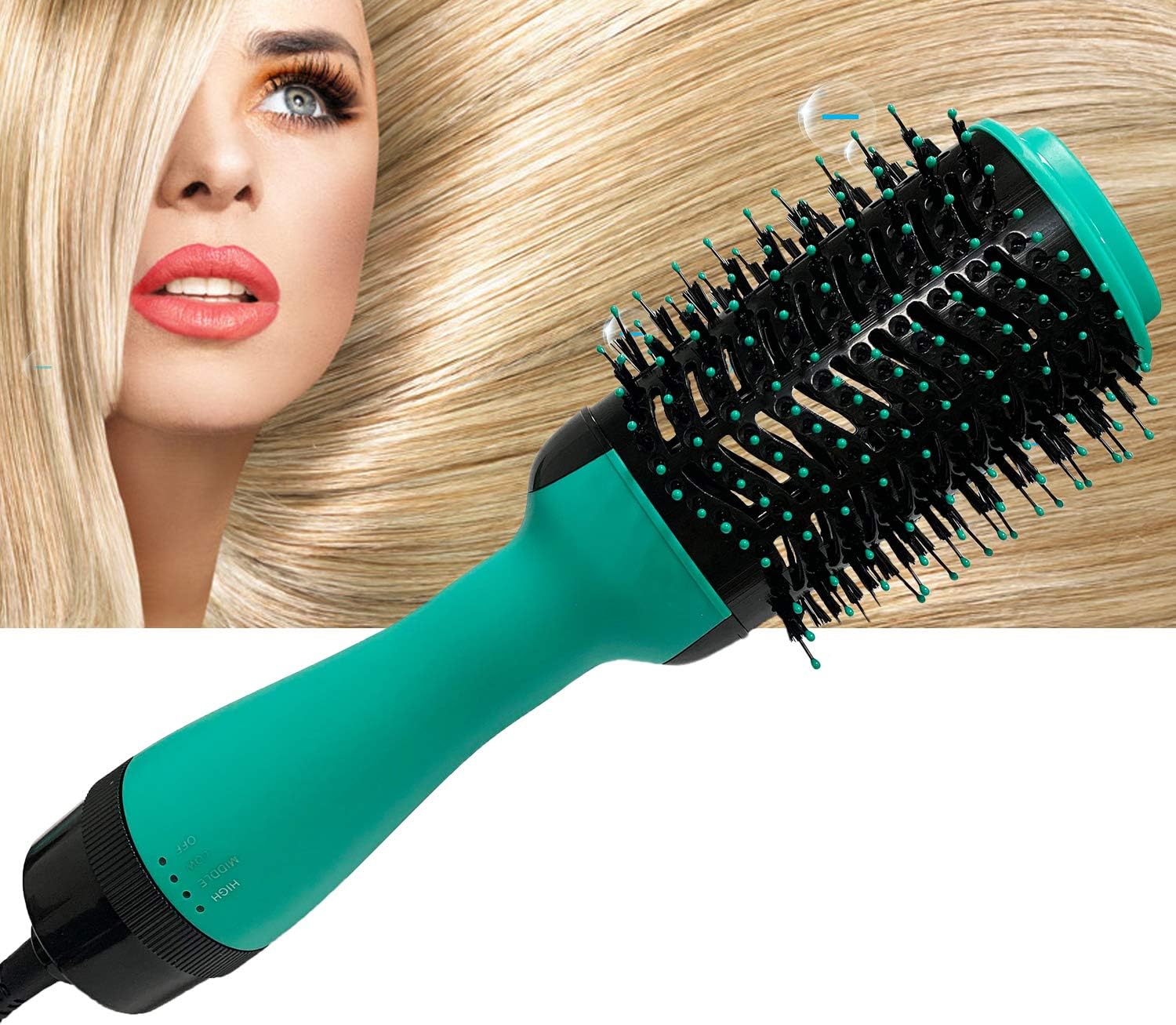 Hair Dryer Brush, ASOGO One Step Hair Dryer & Volumizer,4 In 1 Negative Ion Hot Air Brush for Drying & Straightening & Curling, Salon Ceramic Electric Rotating Blow Dryer Brush(Green 110V US outlet)
