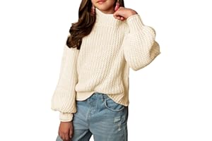 rrhss Girls Mock Neck Loose Knit Sweaters Kids Long Sleeve Slouchy Warm Cute Fashion Pullover Tops 5-14 Years