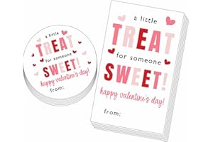 ZIIUFRN Valentine's Day Gifts Tags Stickers, a Little Treat for Someone Sweet, Valentines Circle Label Stickers and Rectangular Name Tags for Present Wrapping - A02