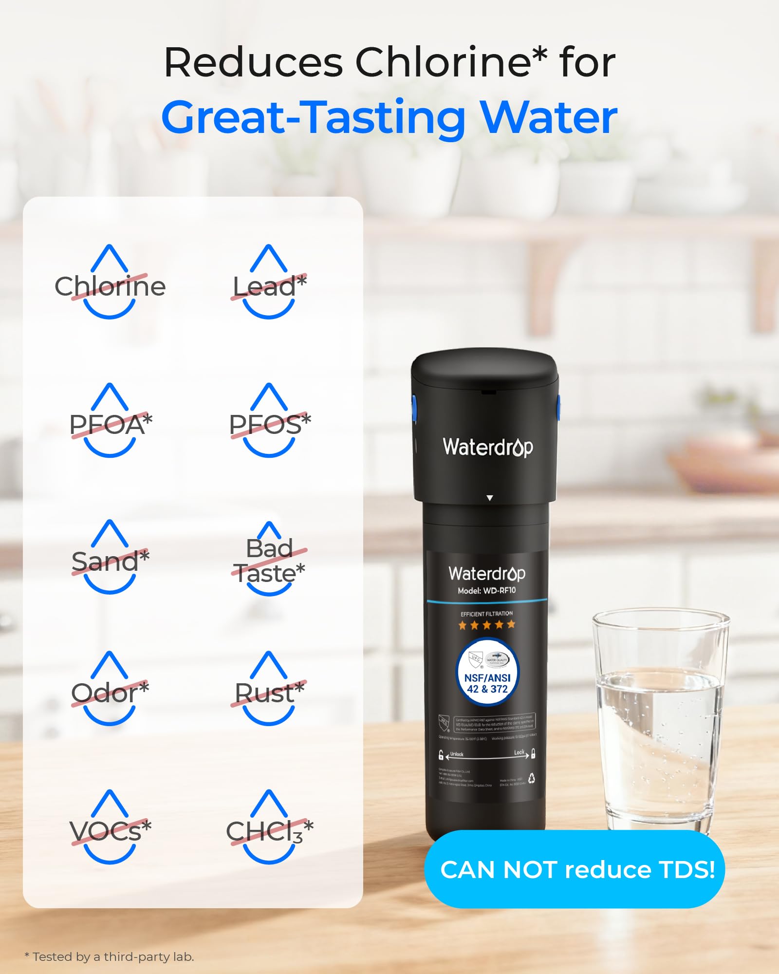 Waterdrop 10UA Under Sink Water Filter System, Reduces PFAS, PFOA/PFOS, Lead, Chlorine, Bad Taste & Odor, Under Counter Water Filter Direct Connect to Kitchen Faucet, NSF/ANSI 42 Certified, 1 Year