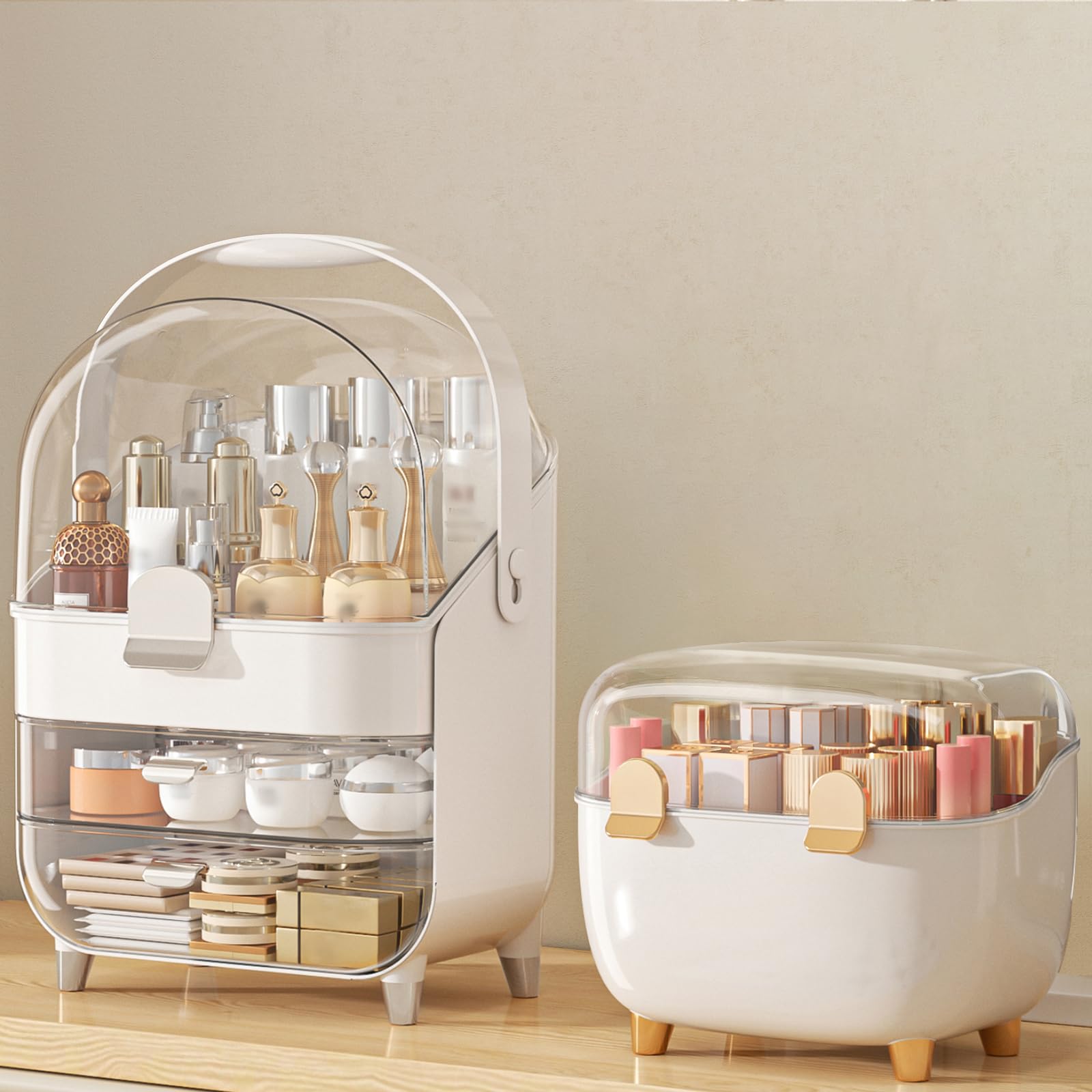 Photo 1 of Makeup Organizer with Lipstick Holder, Skincare Organizers Storage Box Cosmetic Display Cases, Teen Girl Gifts Make up Organizers for Vanity, Dresser, Countertop, Bathroom(Silver)