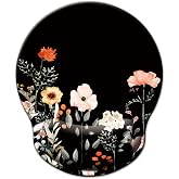 Mouse Pad with Wrist Support, Ergonomic Mouse Pad with Memory Foam Wrist Rest Cushion, Non-Slip Rubber Base Gaming Mice Pad for Home Office Computer Laptop, Flower Black