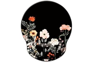 LIZPARE Mouse Pad with Wrist Support, Ergonomic Mouse Pad with Memory Foam Wrist Rest Cushion, Non-Slip Rubber Base Gaming Mice Pad for Home Office Computer Laptop, Flower Black