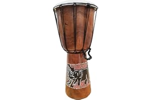 STONEAGE ARTS Djembe Drum Hand Painted Multicolored Dot Aborigine With Unique Random Patterns Bongo African Inspired Music Awesome Gifting Idea. Abstract Wild Animals (16 Inch, Elephant)