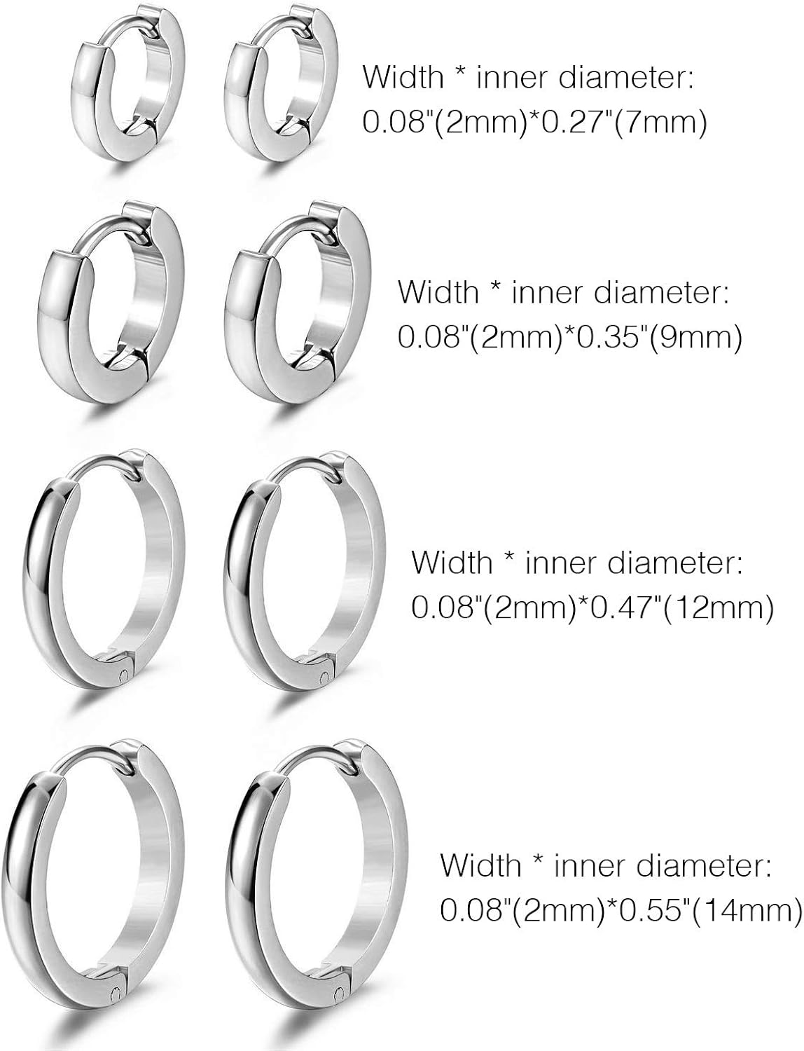 4 works Men Huggie Earrings Hinged Hoop Dangle Earrings - Image 4