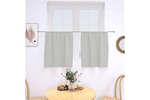 YISURE Grey Linen Textured Short Kitchen Tiers, 26x36 Inches Small Cafe Curtains Water Repellent Rod Pocket for Bathroom Window Laundry Room, Set of 2 Panels