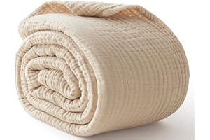 KOZYHVN 100% Cotton Blanket Large 50"x 70", 6 Layers Muslin Blankets, Cooling and Soft Throw Blanket for Bed and Couch, Breathable Quilt Bedspread, Gauze Bedding for Adults, Oatmeal, Beige Linen