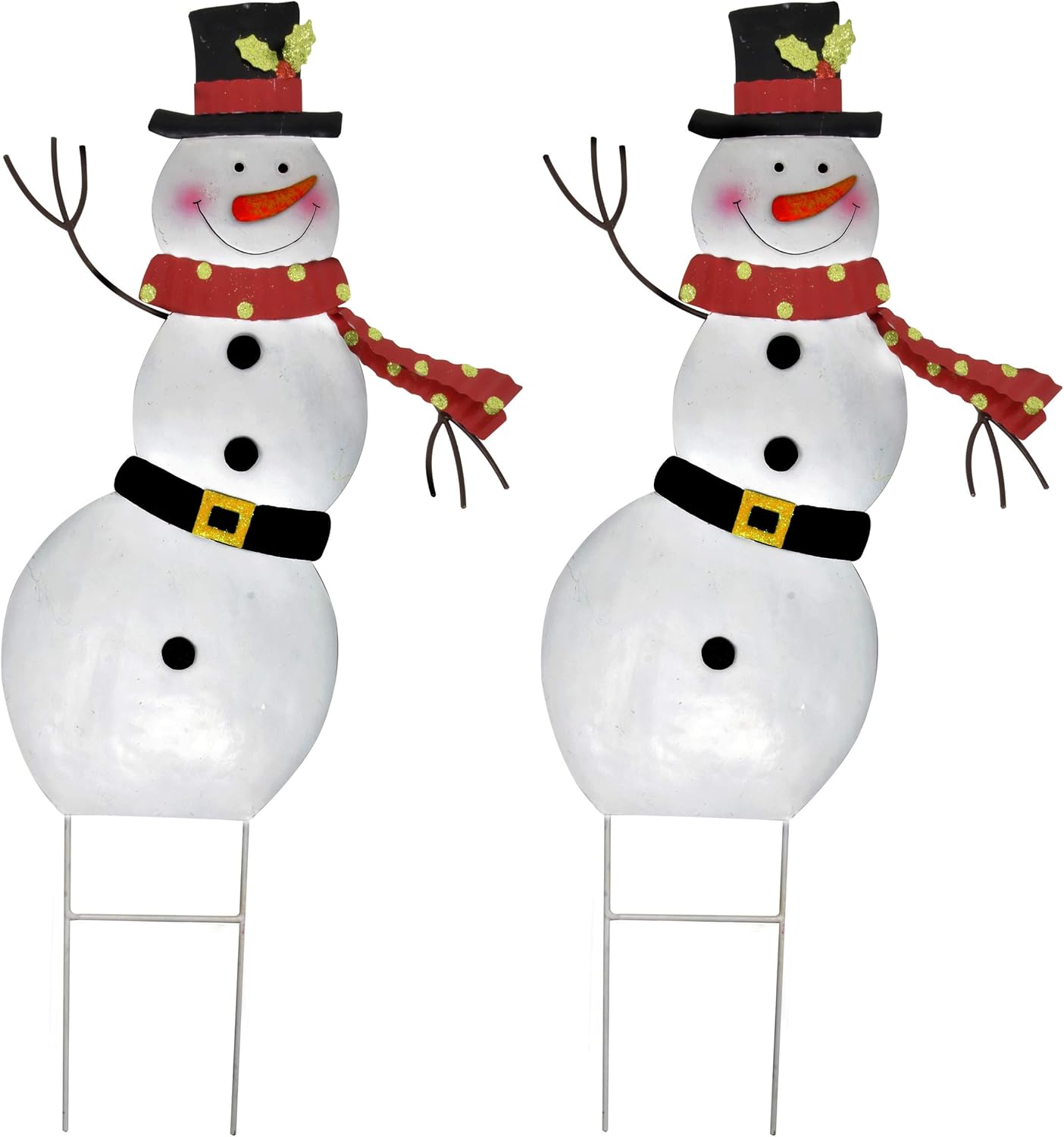Decorative Garden Stakes - Christmas Snowman Stakes Metal Yard Decor Set of 2 Holiday Outdoor Garden Stake Decorations Snowmen Welcome Decorative Sign for Lawn Pathway Walkway Driveway Home Accent Party Supplies Accessories
