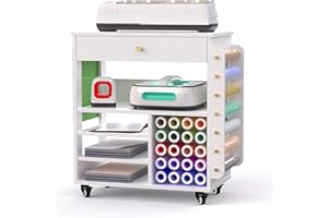 CUTASWISH Craft Organization and Storage Rolling Cart Compatible with All Cricut Machines, Craft Table with 27 Vinyl Roll Holders, Craft Cart with Storage for Craft Room Home
