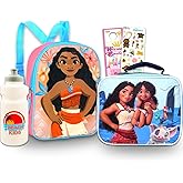 Moana Mini Backpack with Lunch Box Set - Bundle with 11" Disney Small School Bag, Lunch Bag, Stickers, Water Bottle, More | Small Moana Backpack for Girls 4-6