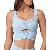 FEOYA Women’s Workout Tops Padded Sports Tank Top Strappy Yoga Crop Top Sleeveless Gym Shirt with Bra Pads